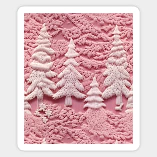 Funny Pink Chrismas Trees Knitted Pattern Sticker